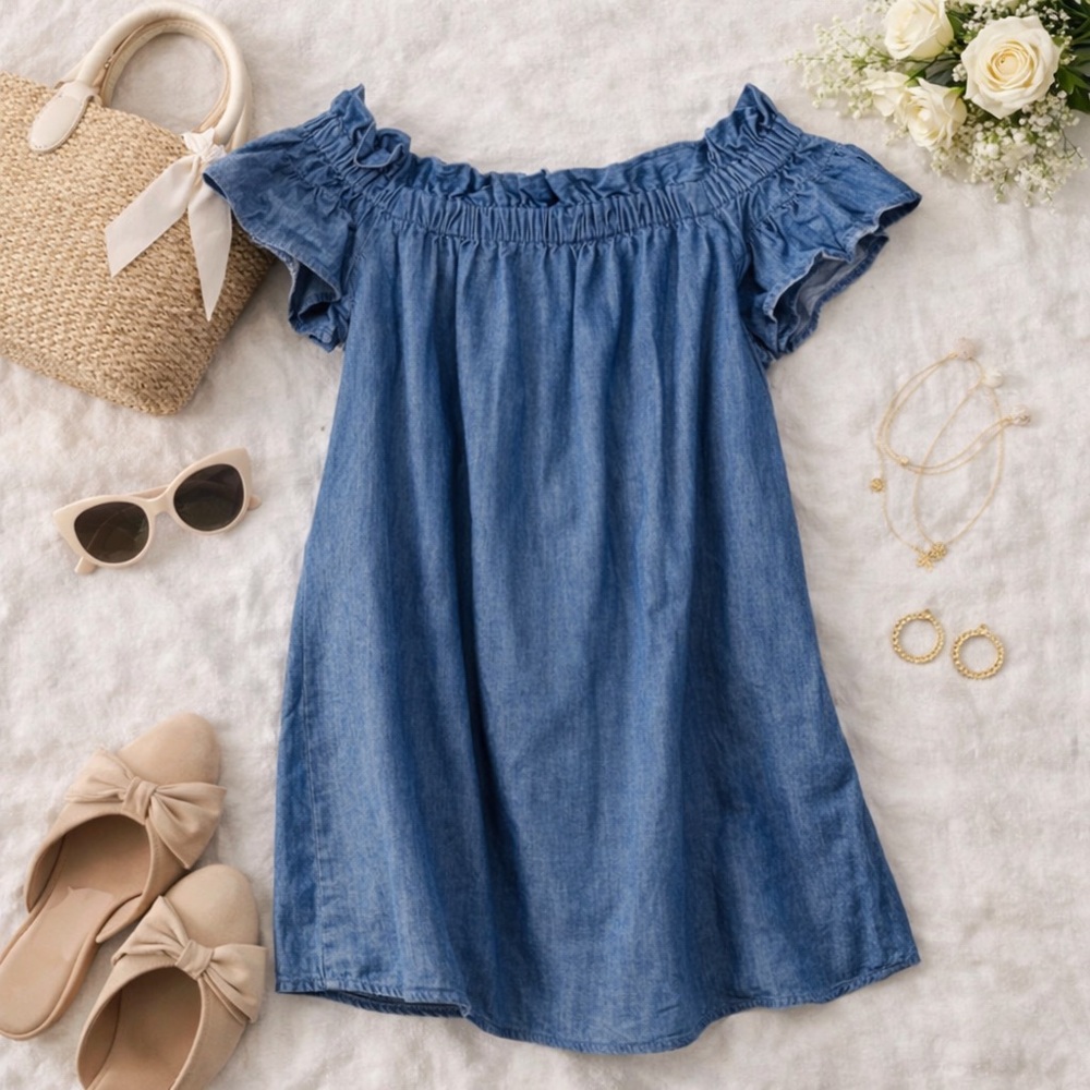 Corey Lynn Calter Anthropologie 100% Cotton Blue Chambray Dress Size SP EUC